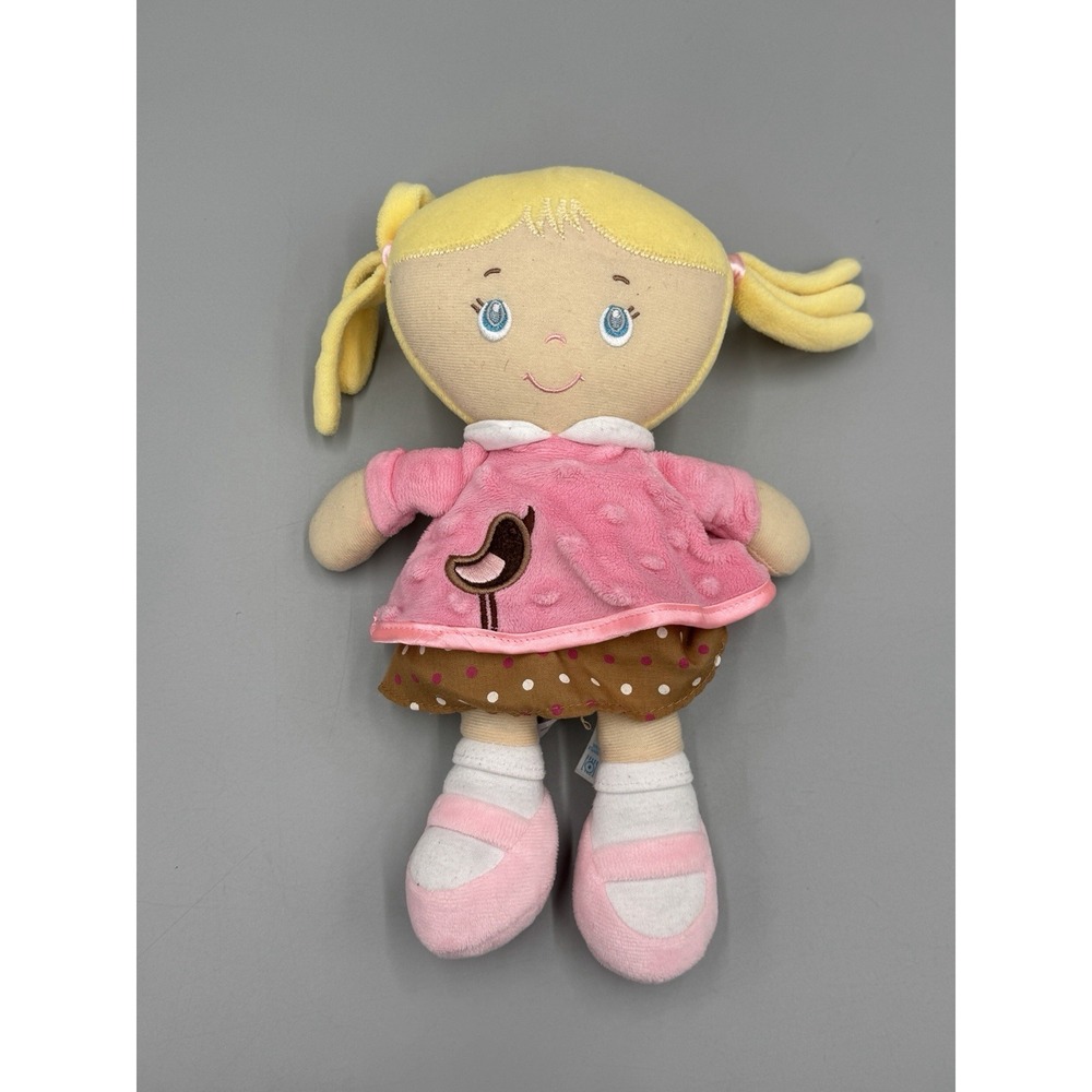 Kids Preferred Blonde Hair Plush Doll Wearing Pink W/ Brown Bird Dress 10 Inch